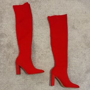 Chic Red Over the Knee Boots
